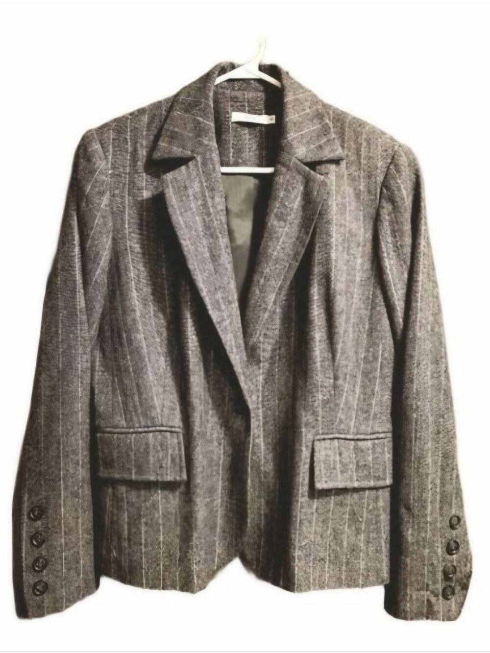 Ricki's Grey Pinstripe Wool Tweed Textured Blazer Jacket Size 12